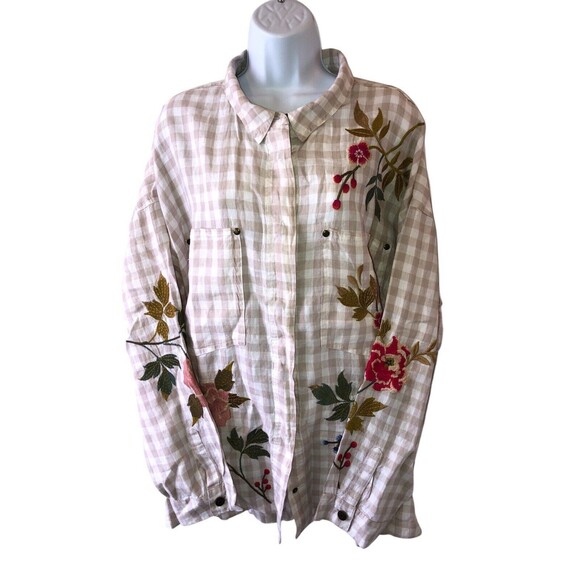 X Large Johnny Was Workshop Adele Gingham Pocket Overshirt Boho Chic - Picture 7 of 14